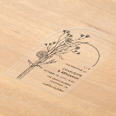 Zwarte Wildflower Moderne Minimalistische Boog Wed Acryl Uitnodigingen (Laagn)