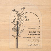 Zwarte Wildflower Moderne Minimalistische Boog Wed Acryl Uitnodigingen (Voorkant)