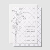 Zwarte Wildflower Moderne Minimalistische Boog Wed Vellum Uitnodigingen (Offset (Uitnodiging))