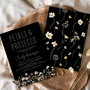 Zwarte Wildflower Petals & Prosecco Vrijgezellenfe Kaart