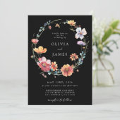 Zwarte Wildflower QR Code Wedding Kaart (Staand voorkant)