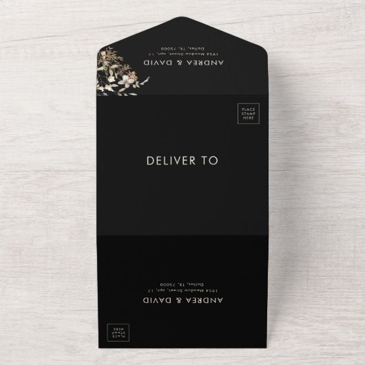 Zwarte Wildflower Tuin Herfst Botanische bruiloft All In One Uitnodiging (Buitenkant)