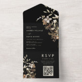 Zwarte Wildflower Tuin Herfst Botanische bruiloft All In One Uitnodiging (Binnen)