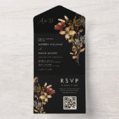 Zwarte Wildflower Tuin Herfst Botanische bruiloft All In One Uitnodiging (Binnen)