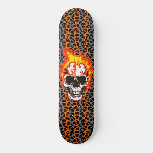 Zwarte willekeurige schedels Oranje strepen Persoonlijk Skateboard (Voorkant)