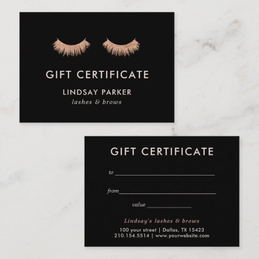 Zwarte Wimpers Make-up Artiest Gift Certificaat Aanbevelingskaartje (Voorkant / Achterkant)