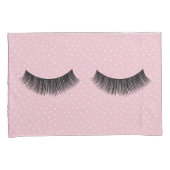 Zwarte wimpers op roze en witte pin dot patroon kussensloop (Voorkant-Rechts)