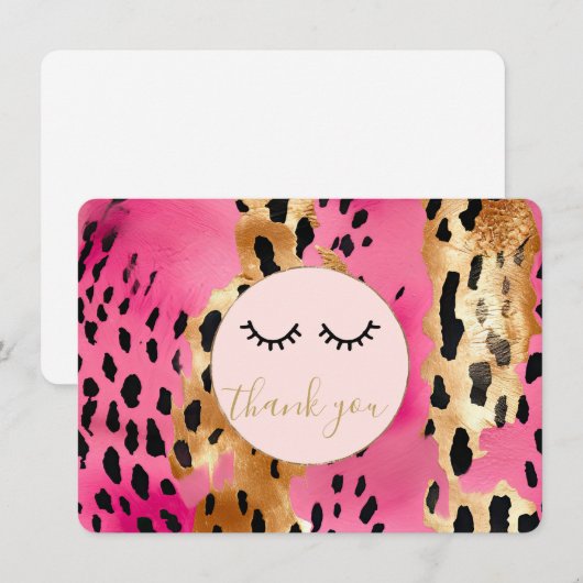 Zwarte Wimpers Roze Gouden Luipaard Dank u Informatiekaartje (Voorkant / Achterkant)