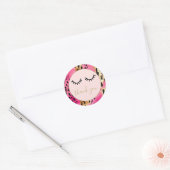 Zwarte Wimpers Roze Gouden Luipaard Dank u Ronde Sticker (Envelop)