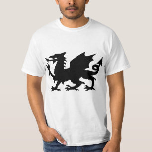 Zwarte Winged Wales Dragon Silhouette T-shirt met 