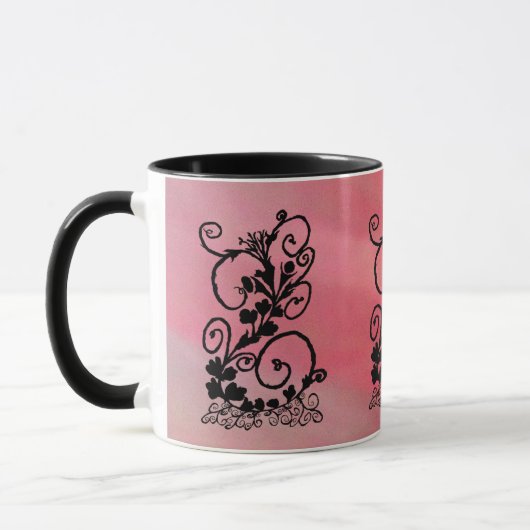 Zwarte Wingerd op Roze Achtergrond Mok (Links)