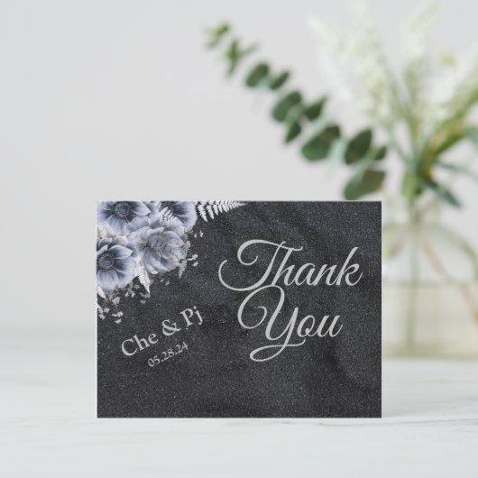 Zwarte Winter bruiloft dank u kaart (Staand voorkant)