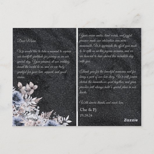 Zwarte Winter bruiloft dank u kaart (Achterkant)