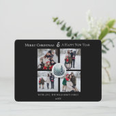 Zwarte Winter Forest Bloemen Fotocollage Feestdagenkaart (Staand voorkant)