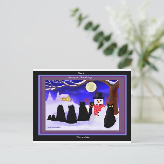 Zwarte Winter katten Kerstkaarten Feestdagenkaart (Staand voorkant)
