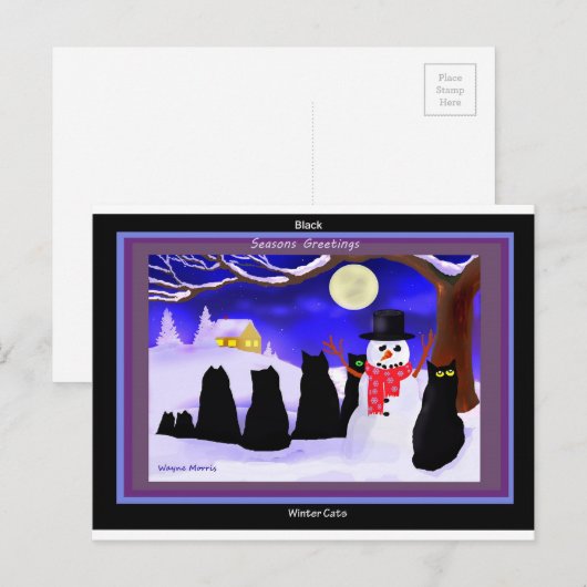 Zwarte Winter katten Kerstkaarten Feestdagenkaart (Voorkant / Achterkant)