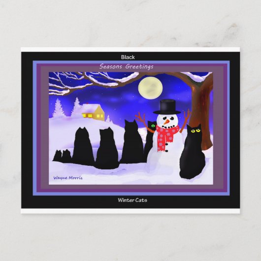 Zwarte Winter katten Kerstkaarten Feestdagenkaart (Voorkant)