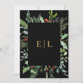 Zwarte Winterbesblad Botanisch Monogram Trouwfeest Kaart (Achterkant)