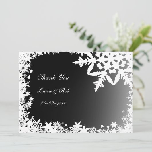 Zwarte winterbruiloft Dank je Kaart (Staand voorkant)