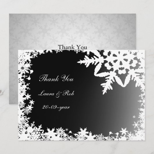 Zwarte winterbruiloft Dank je Kaart (Voorkant / Achterkant)