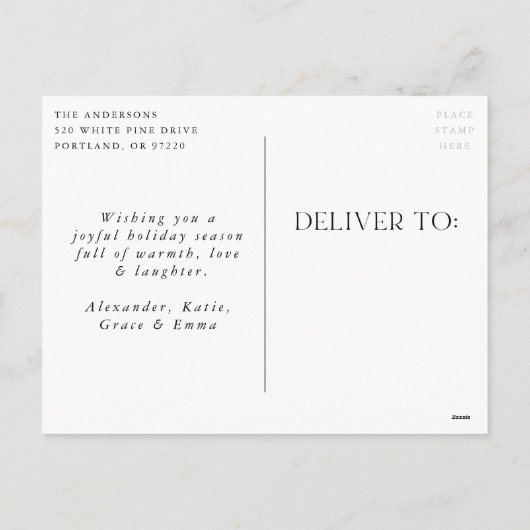 Zwarte winterpine kerstfoto feestdagenkaart (Achterkant)