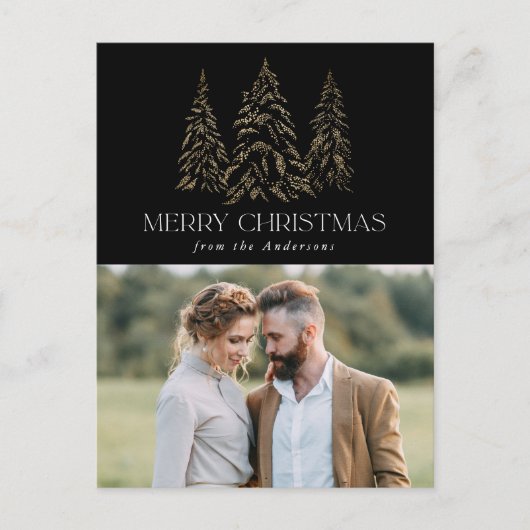 Zwarte winterpine kerstfoto feestdagenkaart (Voorkant)