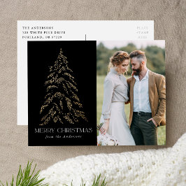 Zwarte winterpine kerstfoto feestdagenkaart