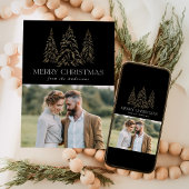 Zwarte winterpine kerstfoto feestdagenkaart