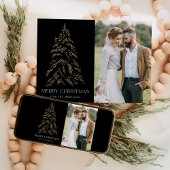 Zwarte winterpine kerstfoto feestdagenkaart