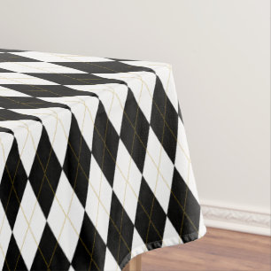 Zwarte   Wit   Gouden Patroon Argyle Tafelkleed