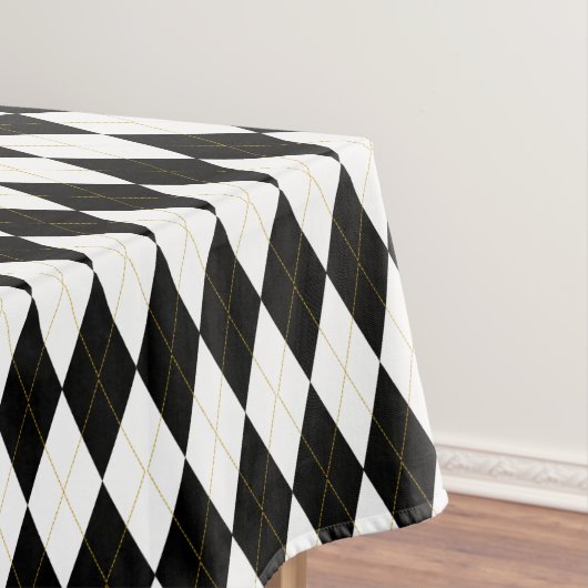 Zwarte | Wit | Gouden Patroon Argyle Tafelkleed (Voorbeeld)