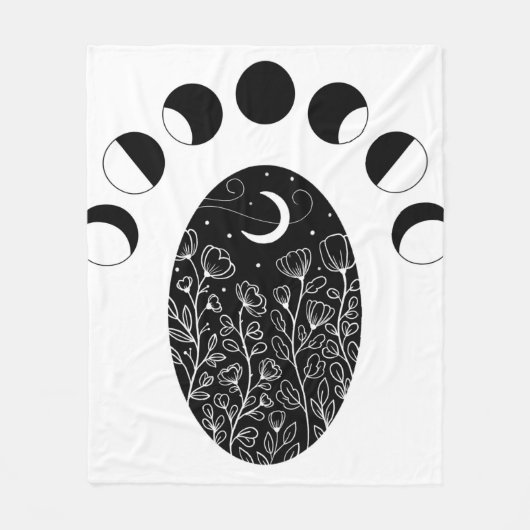 Zwarte witmaanbloemen fleece deken (Voorkant)