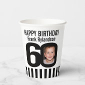 Zwarte witte 60e verjaardag aangepaste fotopapierb papieren bekers (Achterkant)