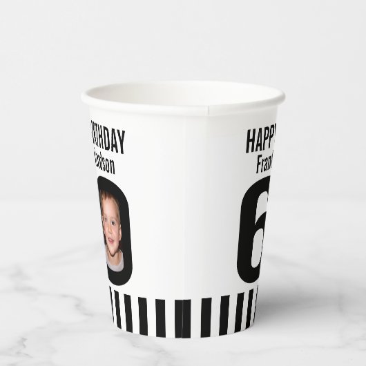 Zwarte witte 60e verjaardag aangepaste fotopapierb papieren bekers (Rechts)
