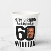 Zwarte witte 60e verjaardag aangepaste fotopapierb papieren bekers (Voorkant)