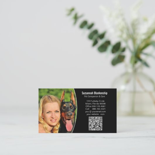 Zwarte Witte aangepaste QR-code en foto van Pet Ca Visitekaartje (Staand voorkant)