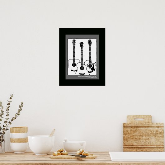 zwarte witte akoestische gitaren poster (Keuken)