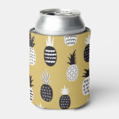 Zwarte, witte ananas, gele achtergrond blikjeskoeler (Blikje Voorkant)