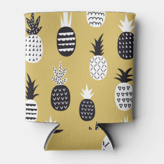 Zwarte, witte ananas, gele achtergrond blikjeskoeler