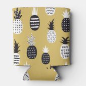Zwarte, witte ananas, gele achtergrond blikjeskoeler (Achterkant)