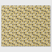 Zwarte, witte ananas, gele achtergrond cadeaupapier (Vlak)