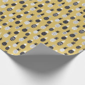 Zwarte, witte ananas, gele achtergrond cadeaupapier (Hoek)
