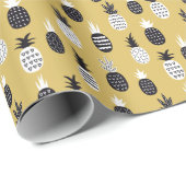 Zwarte, witte ananas, gele achtergrond cadeaupapier (Rol Hoek)