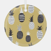 Zwarte, witte ananas, gele achtergrond glas ornament (Voorkant)
