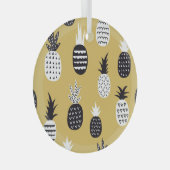 Zwarte, witte ananas, gele achtergrond glas ornament (Voorkant Rechts)