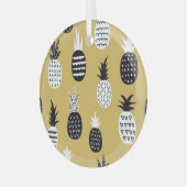 Zwarte, witte ananas, gele achtergrond glas ornament (Voorkant links)