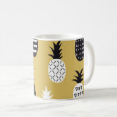 Zwarte, witte ananas, gele achtergrond koffiemok (Voorkant rechts)