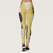Zwarte, witte ananas, gele achtergrond leggings (Achterkant)