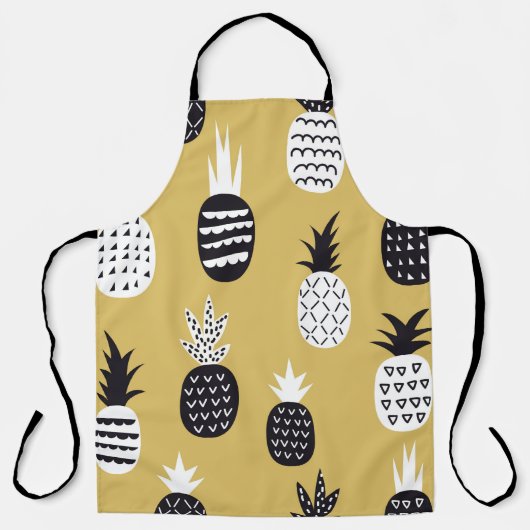 Zwarte, witte ananas, gele achtergrond schort (Voorkant)