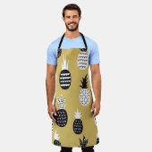 Zwarte, witte ananas, gele achtergrond schort (Gedragen)